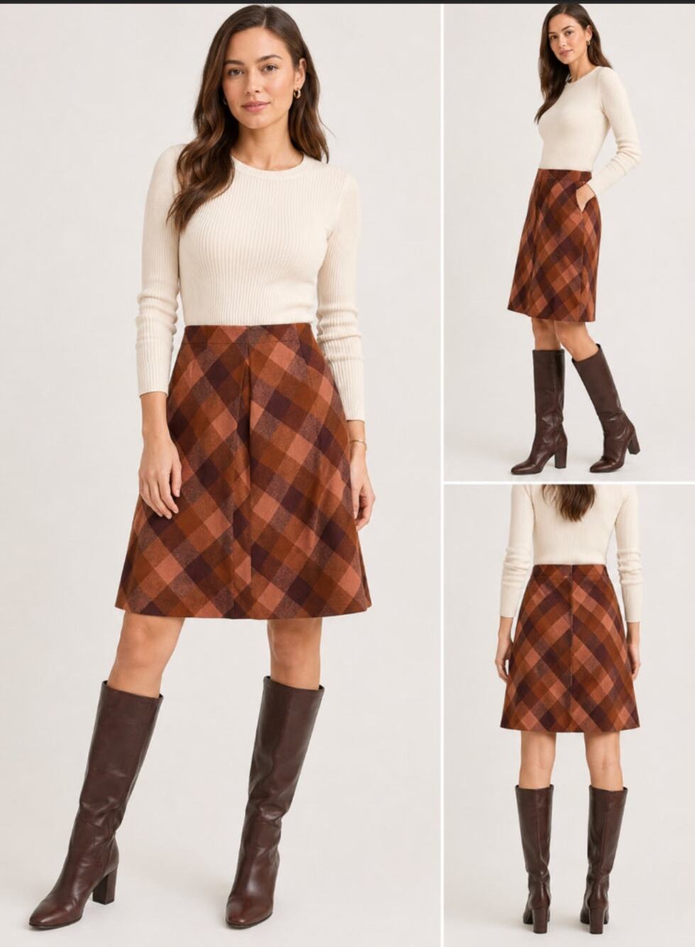 Caslon Orange Tartan Midi Skirt Ladies Wool Plaid Skirt 2P Friends Ms. Frizzle